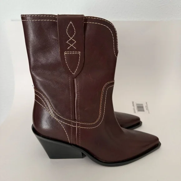 NEW Free People Pitchfork Point Western Leather Boots Cowgirl Bootie